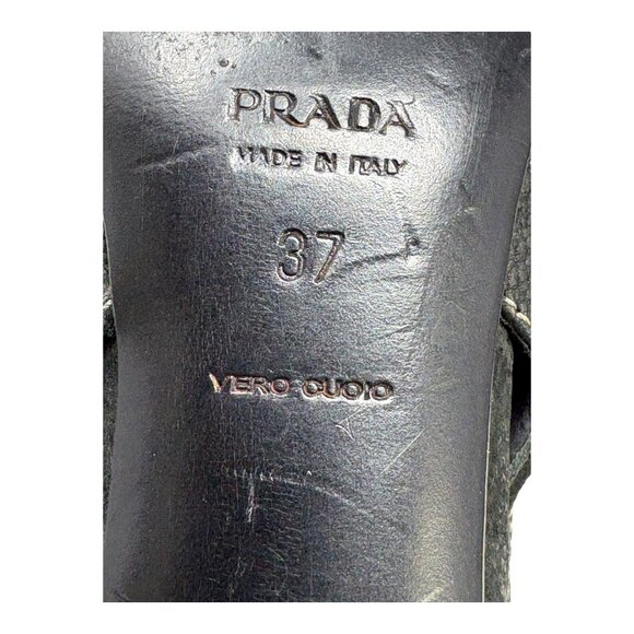 Prada Black Textured Leather Braided Horse Bit Slingback Kitten Heels - Picture 4 of 11